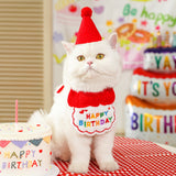 4-Pack Adorable Pet Dog Cat Birthday Party Hat & Bib Set(Green & Red) - Embroidered Bandana Bib & Felt Party Hat, Adjustable Tie-On Dress-Up Accessories