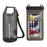 Black 10L PVC Waterproof Swimming Bag Bonus with Waterproof Phone Pouch - Roll-Top Floating Dry Gear Bags for Beach, Kayaking & Outdoor Sports