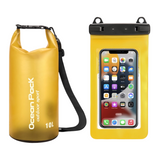 Yellow 10L PVC Waterproof Swimming Bag Bonus with Waterproof Phone Pouch - Roll-Top Floating Dry Gear Bags for Beach, Kayaking & Outdoor Sports