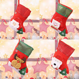 E4-3 Winter Bear Sequin Christmas Stocking(25x19CM) - Glitter Hanging Gift Bag for Tree Decor - Front View
