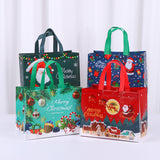 8-Pack New Christmas Red Non-Woven Tote Bags(32 x 25 x 17 CM) - Santa Sleigh & Forest Design, Holiday Reusable Gift Carrier Bags