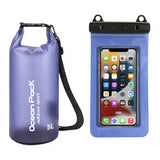 Blue Purple 5L PVC Waterproof Swimming Bag Bonus with Waterproof Phone Pouch - Roll-Top Floating Dry Gear Bags for Beach, Kayaking & Outdoor Sports