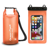 Orange 5L PVC Waterproof Swimming Bag Bonus with Waterproof Phone Pouch - Roll-Top Floating Dry Gear Bags for Beach, Kayaking & Outdoor Sports