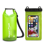 Light Green 5L PVC Waterproof Swimming Bag Bonus with Waterproof Phone Pouch - Roll-Top Floating Dry Gear Bags for Beach, Kayaking & Outdoor Sports