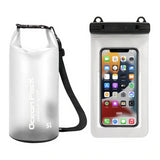 White 5L PVC Waterproof Swimming Bag Bonus with Waterproof Phone Pouch - Roll-Top Floating Dry Gear Bags for Beach, Kayaking & Outdoor Sports
