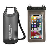 Black 20L PVC Waterproof Swimming Bag Bonus with Waterproof Phone Pouch - Roll-Top Floating Dry Gear Bags for Beach, Kayaking & Outdoor Sports