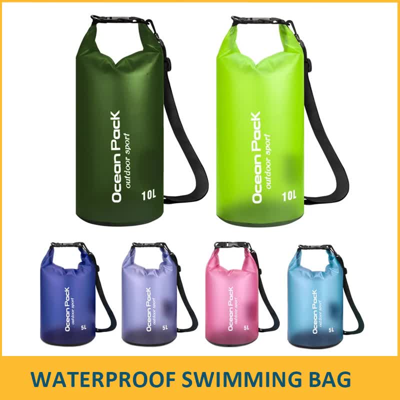 Black 20L PVC Waterproof Swimming Bag Bonus with Waterproof Phone Pouch - Roll-Top Floating Dry Gear Bags for Beach, Kayaking & Outdoor Sports
