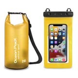 Yellow 20L PVC Waterproof Swimming Bag Bonus with Waterproof Phone Pouch - Roll-Top Floating Dry Gear Bags for Beach, Kayaking & Outdoor Sports