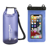 Blue Purple 20L PVC Waterproof Swimming Bag Bonus with Waterproof Phone Pouch - Roll-Top Floating Dry Gear Bags for Beach, Kayaking & Outdoor Sports