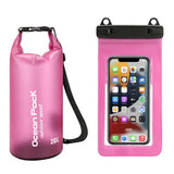 Pink 20L PVC Waterproof Swimming Bag Bonus with Waterproof Phone Pouch - Roll-Top Floating Dry Gear Bags for Beach, Kayaking & Outdoor Sports