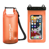 Orange 20L PVC Waterproof Swimming Bag Bonus with Waterproof Phone Pouch - Roll-Top Floating Dry Gear Bags for Beach, Kayaking & Outdoor Sports