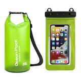 Light Green 20L PVC Waterproof Swimming Bag Bonus with Waterproof Phone Pouch - Roll-Top Floating Dry Gear Bags for Beach, Kayaking & Outdoor Sports