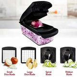 18-Piece Black-White Multi-Function Vegetable Chopper & Slicer Set - Rotary Grater with 5 Muti-Style Stainless Steel Blades for Home Kitchen - Front View