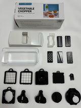 18-Piece Black-White Multi-Function Vegetable Chopper & Slicer Set - Rotary Grater with 5 Muti-Style Stainless Steel Blades for Home Kitchen - Close-Up Angle