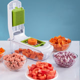 18-Piece White-Green Multi-Function Vegetable Chopper & Slicer Set - Rotary Grater with 5 Muti-Style Stainless Steel Blades for Home Kitchen - Top-Down View