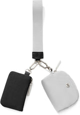Black Grey Women's Ultralight Fashion Nylon Wristlet Pouch Set - Portable Mini Coin Purse & Key Holder Wallet