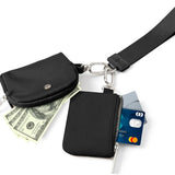 Black Grey Women's Ultralight Fashion Nylon Wristlet Pouch Set - Portable Mini Coin Purse & Key Holder Wallet - Front View