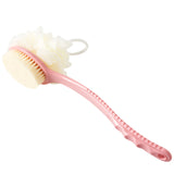 2-Pack Pink 2-in-1 Soft Bristle Long Handle Bath Brush & Shower Pouf Combo - Double-Sided Back Scrubber for Adults & Kids