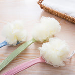 2-Pack Blue 2-in-1 Soft Bristle Long Handle Bath Brush & Shower Pouf Combo - Double-Sided Back Scrubber for Adults & Kids
