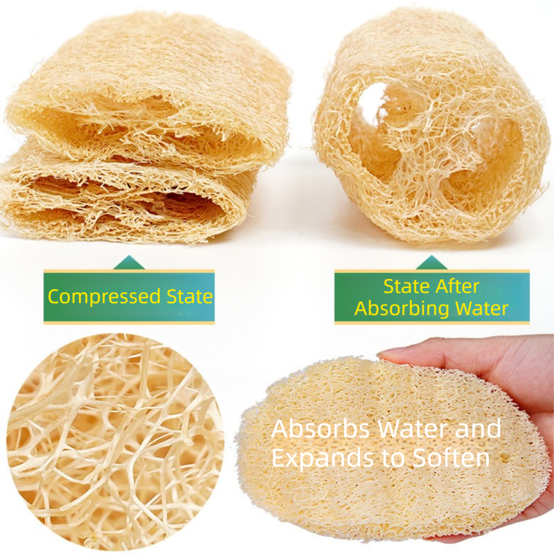 4-Pack Natural Loofah Sponge Scrubber (Oval Compressed Slice: 13x8CM) - Eco-Friendly Dual Use for Kitchen & Body