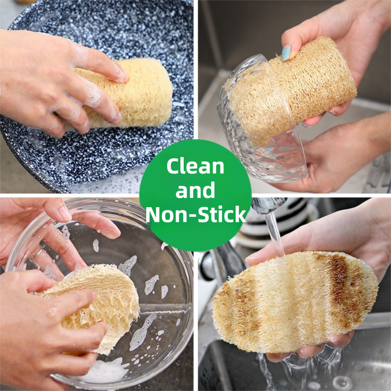 4-Pack Premium Soft Square Natural Loofah Segment Scrubber With Hanging Rope - Zero Waste Kitchen & Bath Loofah (Expands to >5cm Diameter & L 10CM)