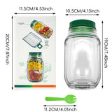 Green Portable All-in-One Side-Opening Salad Container Jar with Fork(10.5x19CM) - Plastic Layered Meal Storage Cup for Kitchen & On-the-Go