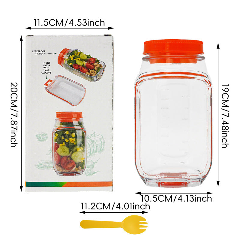 2-Pack(Green&Orange) Portable All-in-One Side-Opening Salad Container Jar with Fork(10.5x19CM) - Plastic Layered Meal Storage Cup for Kitchen & On-the-Go