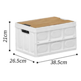 White Collapsible Small Standard Storage Box with Wooden Table Top(39x27x21CM) - Car Trunk Organiser for Australian Camping & Home Use - Close-Up Angle