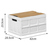 White Collapsible Medium Standard Storage Box with Wooden Table Top(42x28x23CM) - Car Trunk Organiser for Australian Camping & Home Use - Close-Up Angle