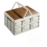 White Collapsible Medium Handle Storage Box with Wooden Table Top(42x28x23CM) - Car Trunk Organiser for Australian Camping & Home Use