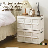 White Collapsible Medium Handle Storage Box with Wooden Table Top(42x28x23CM) - Car Trunk Organiser for Australian Camping & Home Use - Side View