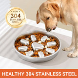 2-Pack Reversible Heavy-Duty 304 Stainless Steel Slow Feeder Bowl(23x23x3.5CM) - Anti-Slip/Tip Pet Dish for Dogs & Cats to Prevent Bloating and Choking - Side View
