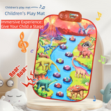 2-Pack Kids Multifunctional Electronic Dance Mat(52x86CM) - Dinosaur & Transport Theme Play Mat with Sound Recognition for Early Education and Physical Exercise - Front View