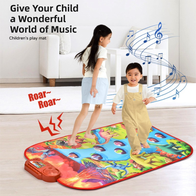 2-Pack Kids Multifunctional Electronic Dance Mat(52x86CM) - Dinosaur & Transport Theme Play Mat with Sound Recognition for Early Education and Physical Exercise