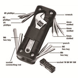 Black Compact 16-in-1 Bicycle & Motorcycle Repair Multi-Tool with Adjustable Wrench & Socket Set - Front View