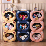 Pink Cute Cat-Themed Stackable Storage Bin - Multi-purpose Pet Bed & Toy Organizer - Top-Down View