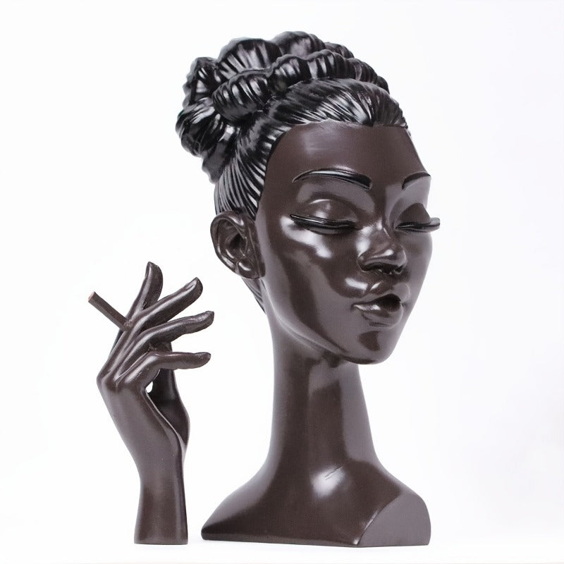 Black Elegant African Woman Head Incense Burner - Creative Desktop Sculpture & Resin Craft