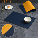 2-PCS Yellow and blue PVC Double-Sided Lychee Texture Table Mat - Waterproof, Heat-Resistant & Easy to Clean for Home and Hotel Use