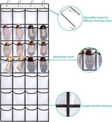 Black 28-Pocket Over-the-Door Shoe Organizer with Breathable Mesh – Wall Hanging Storage Bag for Shoes, Boots, and Accessories - Side View