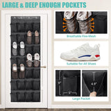 Black 28-Pocket Over-the-Door Shoe Organizer with Breathable Mesh – Wall Hanging Storage Bag for Shoes, Boots, and Accessories - Top-Down View