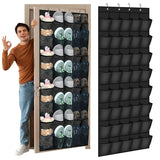Black 28-Pocket Over-the-Door Shoe Organizer with Breathable Mesh – Wall Hanging Storage Bag for Shoes, Boots, and Accessories - Rear View
