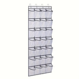 White 28-Pocket Over-the-Door Shoe Organizer with Breathable Mesh – Wall Hanging Storage Bag for Shoes, Boots, and Accessories