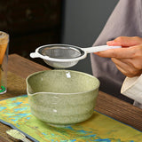 White Complete Matcha Tea Ceremony Set - 4-Piece Japanese Traditional Whisk, Bowl, Whisk Holder & Scoop for Authentic Preparation at Home - Front View