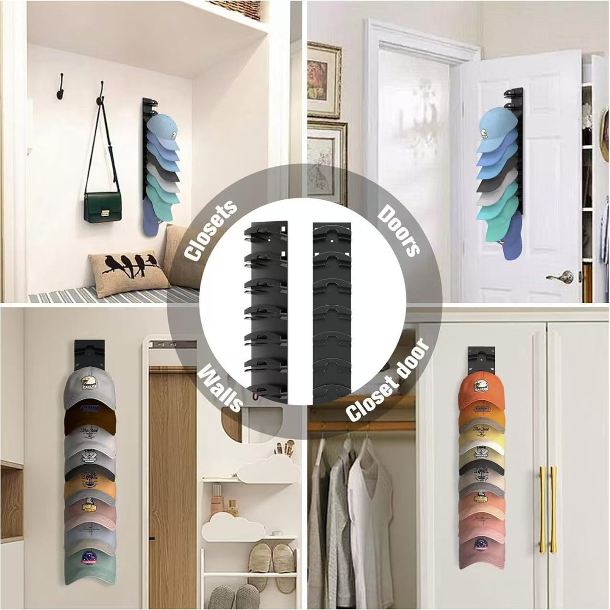 White Hat Organizer for Baseball Caps - Multi-Layer Wall Mounted Cap Rack for Space-Saving Storage
