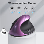 Black 3rd Gen Vertical Wireless Mouse with USB-C Charging - Ergonomic 2.4G Silent Click Design for Office and Laptop Use