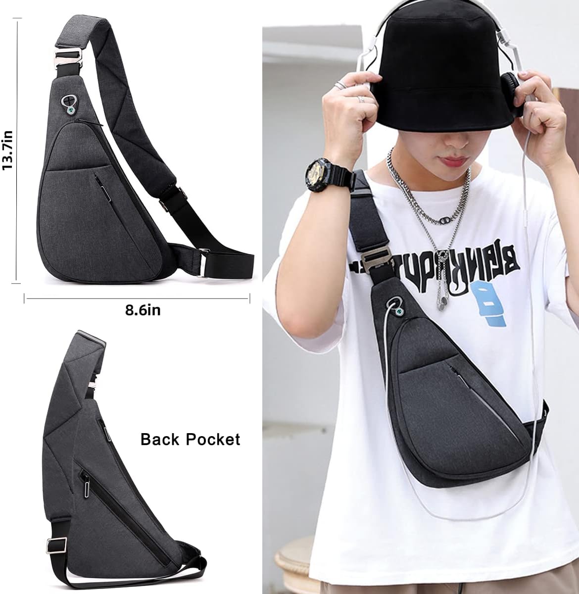 Blue on the right shoulder New Men's Reflective Crossbody Sling Bag - Casual Commuter Shoulder Chest Pack for Daily Essentials