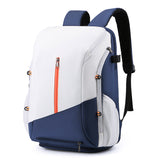 White and blue Multi-functional Sports Backpack for Men & Women - Waterproof Basketball, Badminton, Tennis & Soccer Bag with Shoe Compartment + Net