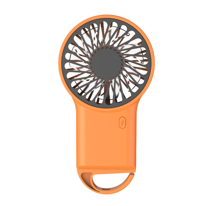 2-PCS Orange New Portable Handheld Air Cooler Fan - Foldable Desktop USB Rechargeable Mini Fan with Climbing Buckle