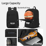 Grey Sports Backpack with Separate Shoe & Ball Compartments - Waterproof Gym Bag for Basketball, Soccer, Travel & Daily Use - Top-Down View