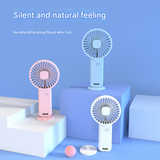 2-PCS White Portable USB Rechargeable Mini Handheld Fan with Desktop Base & Phone Stand - 3-Speed Quiet Operation - Side View